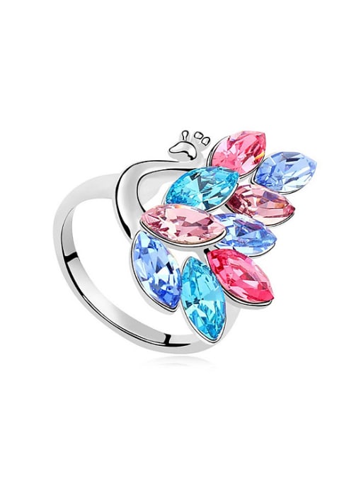 QIANZI Exaggerated Marquise austrian Crystals Peacock Alloy Ring