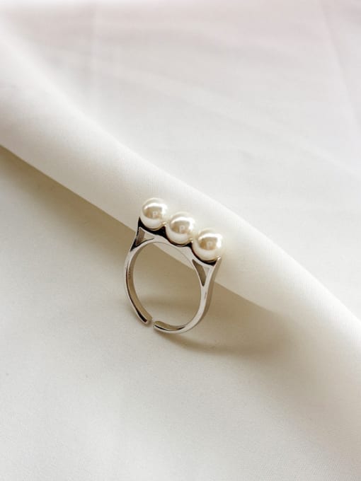 Boomer Cat 925 pure silver synthetic pearl free size ring 0