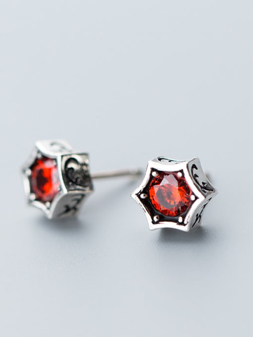 red Retro style flashing special shaped zircons exquisite small ear studs