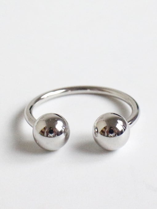 Platinum large 925 Sterling Silver With Platinum Plated Personality Double ball Free Size Rings