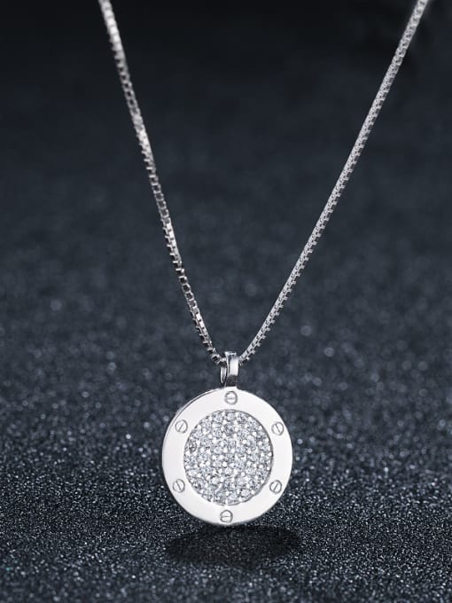 sliver 925 Sterling Silver With Cubic Zirconia Simplistic Round Necklaces