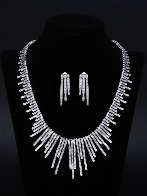 Luxu New Original Zircon Bride's Wedding Necklace Earring Jewellry Suit 0