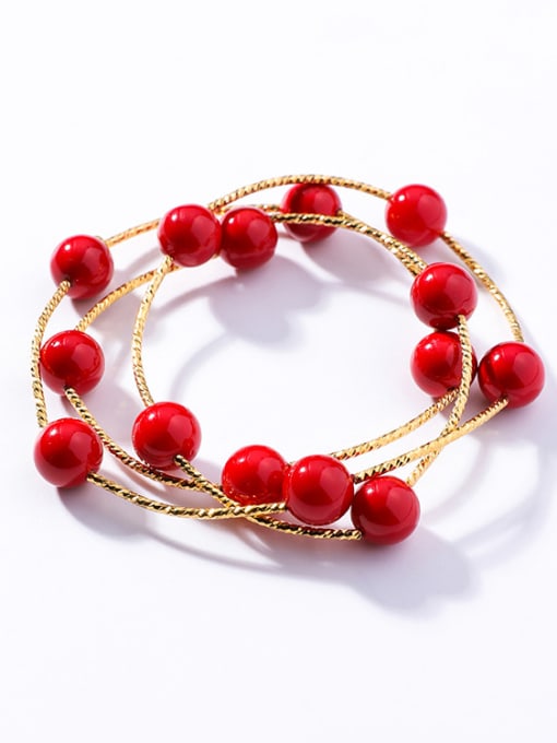 red Alloy With Gold Plated Casual red Ball Bracelets