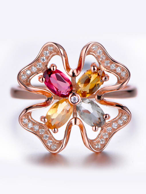 Deli Rose Gold plated Multi-color Gemstones Flowery Multistone ring 1