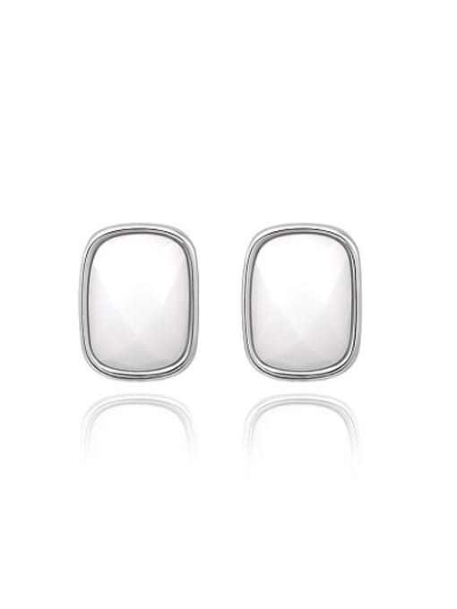 Platinum White Rectangular Shaped Austria Crystal Stud Earrings