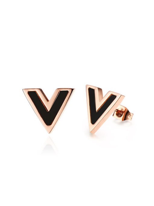CONG All-match Rose Gold Plated Letter V Shaped Carnelian Stud Earrings 0