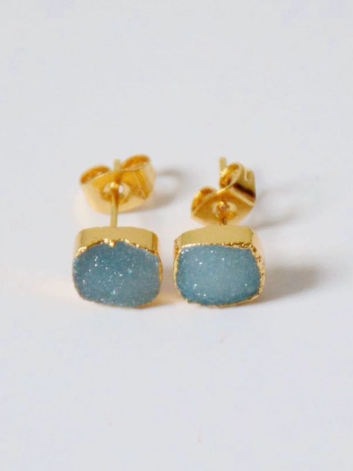 Blue Tiny Square Natural Crystal Stud Earrings