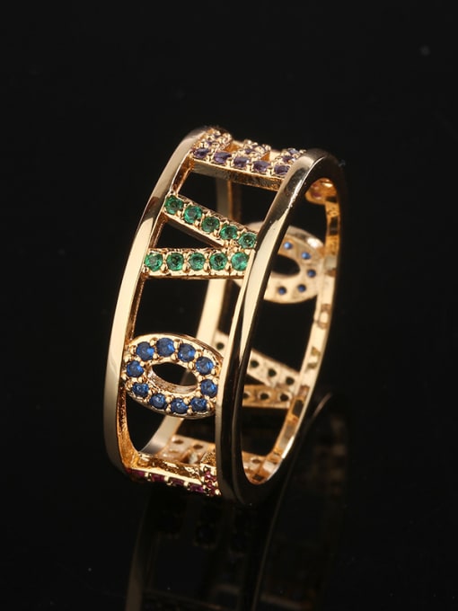 gold Copper With Cubic Zirconia Fashion Monogrammed LOVE Multistone Rings