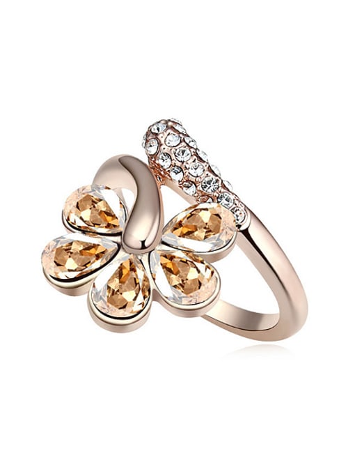 QIANZI Fashion Rose Gold Plated austrian Crystals Flowery Ring 0