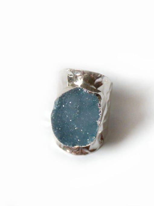 Blue Exaggerated Natural Crystal Silver Plated Ring