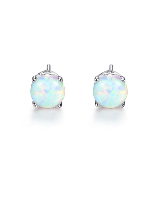 CCUI 925 Sterling Silver With Opal Cute Round Stud Earrings