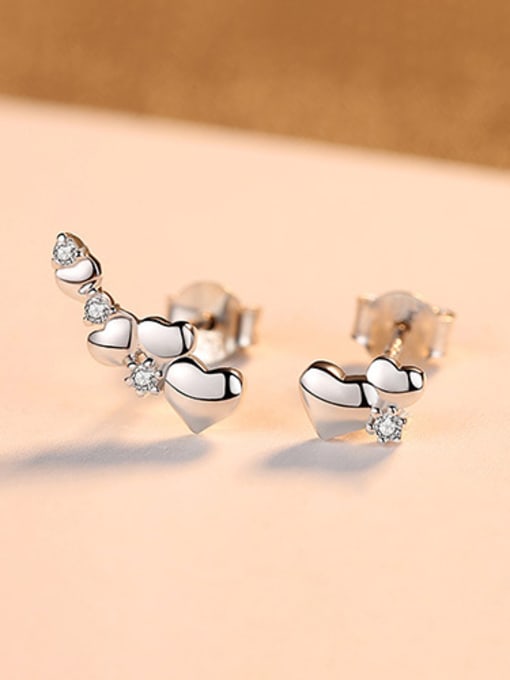 Platinum 925 Sterling Silver With  Fashion Heart  Stud Earrings