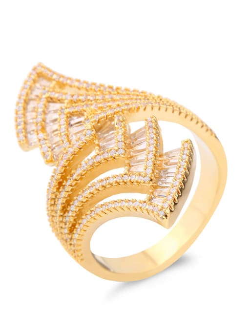 Golden Copper With  Cubic Zirconia Fashion Geometric Statement Rings