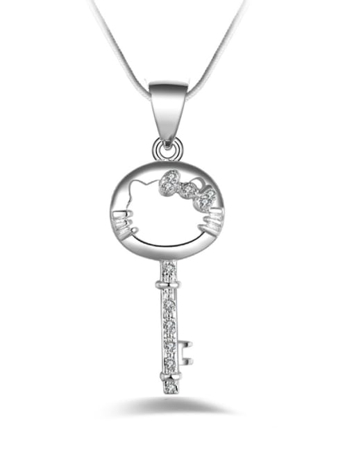 White Fashion Hello Kitty Key Pendant Copper Necklace