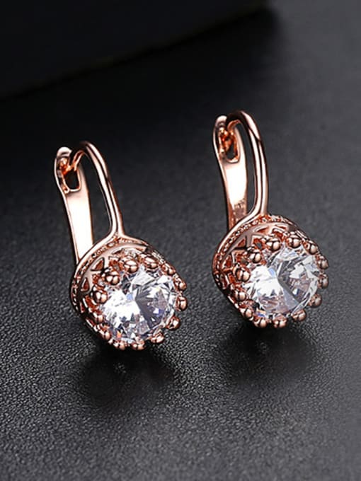 Rose gold-T02A17 Copper With 18k Rose Gold Plated Delicate Round Cubic Zirconia Clip On Earrings