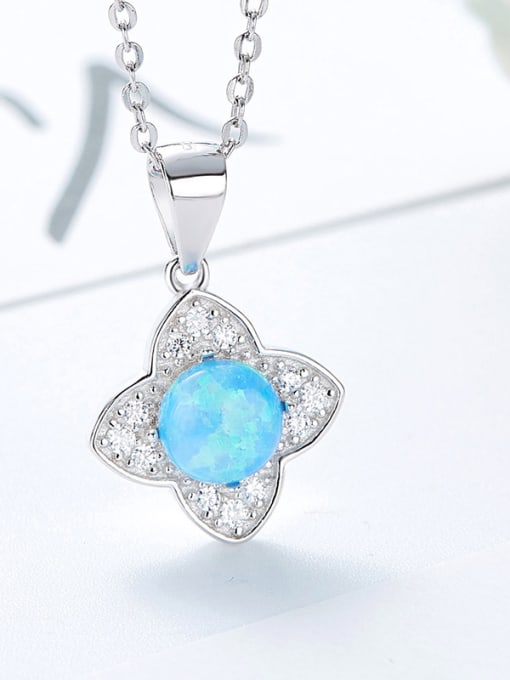 Blue Fashion Opal stone Shiny Zirconias Flower 925 Silver Pendant