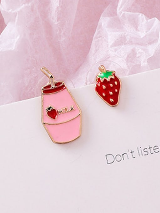 A Strawberry Alloy With 18k Rose Gold Plated Cute Asymmetry  Friut Stud Earrings