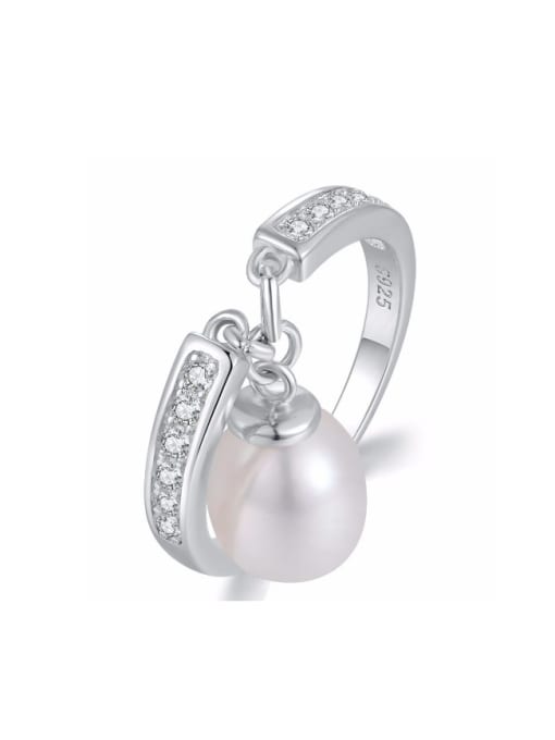ZK Oval Freshwater Pearl Platinum Plated Silver Ring 0