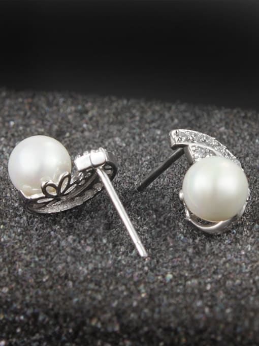 SANTIAGO Exquisite Artificial Pearl Shiny Zirconias 925 Sterling Silver Stud Earrings 1
