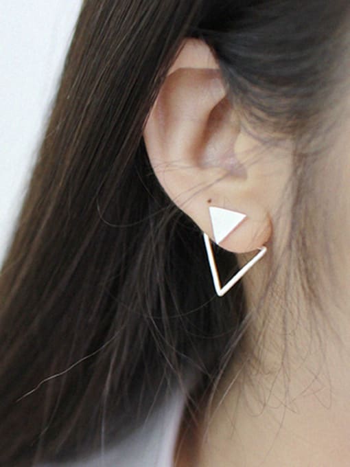DAKA Fashion Personalized Double Triangle Silver Stud Earrings 1