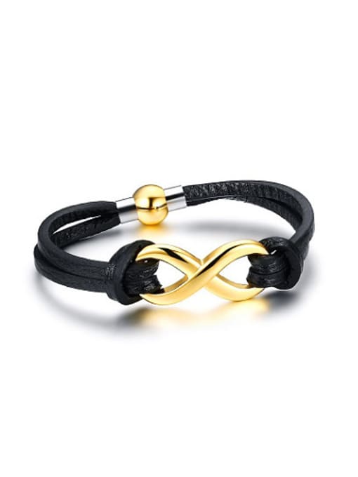 CONG Fashion Number Eight Shaped Artificial Leather Titanium Bracelet 0
