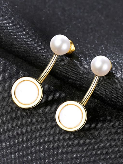 gold-3D04 925 Sterling Silver With Gold Plated Simplistic Round Drop Earrings
