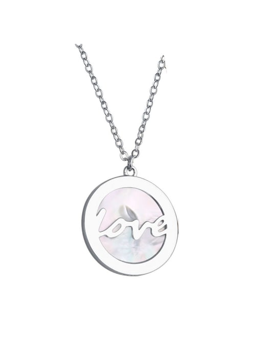 Dan 925 Sterling Silver With Shell Simplistic Round LOVE Necklaces 2