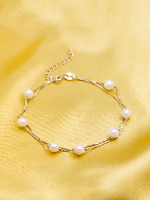 Rosh All-match Double Layer Artificial Pearl S925 Silver Bracelet 0