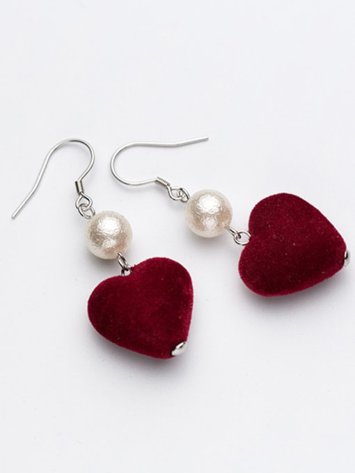 Red Temperament Heart Shaped Pearl S925 Silver Drop Earrings