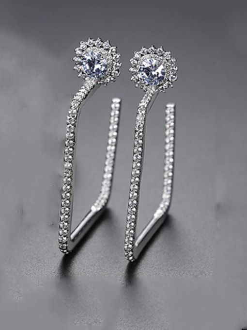 Platinum Copper With Cubic Zirconia Simplistic Geometric Drop Earrings