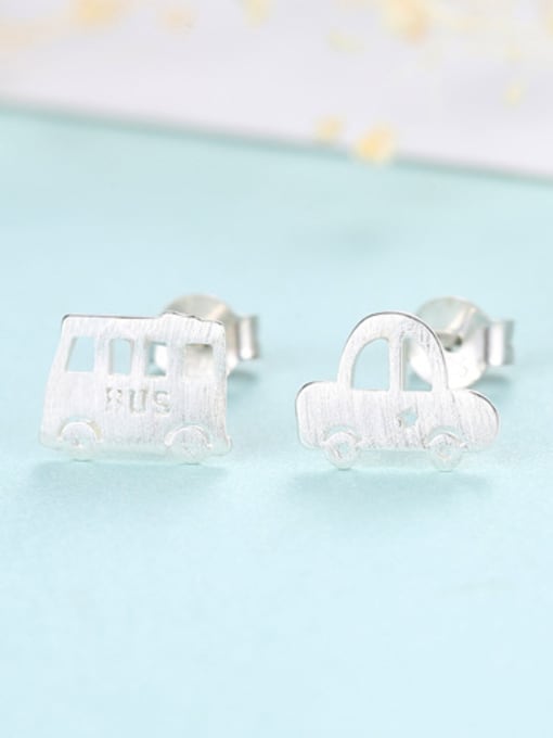sliver Sterling silver cartoon cute car bus stud earrings