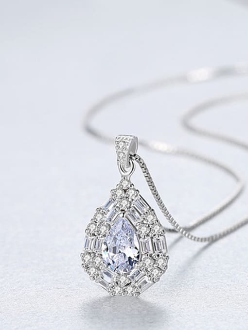 White Sterling Silver water drop design 3A Zircon Necklace
