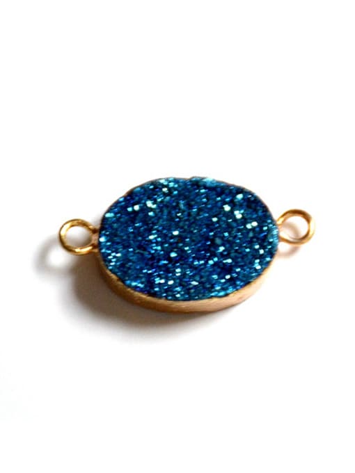 royal Blue Simple Oval Natural Crystal Gold Plated Pendant