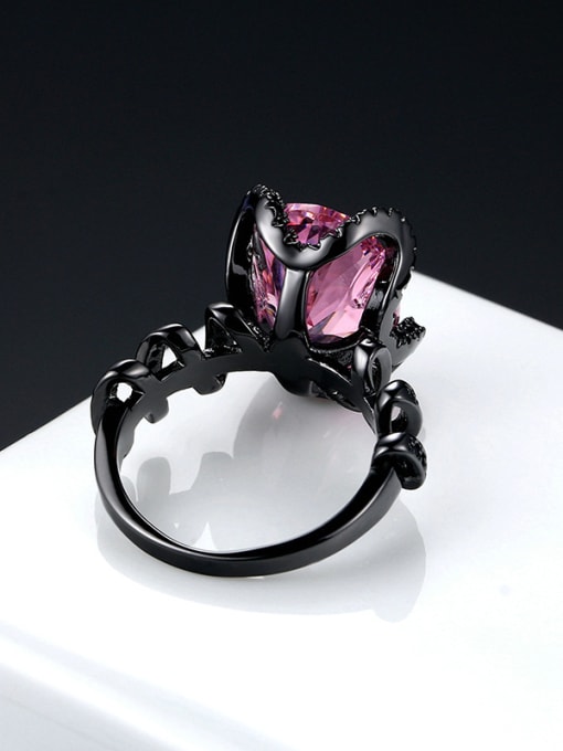 Ronaldo Pink Oval Shaped Zircon Black Gun Plated Ring 2