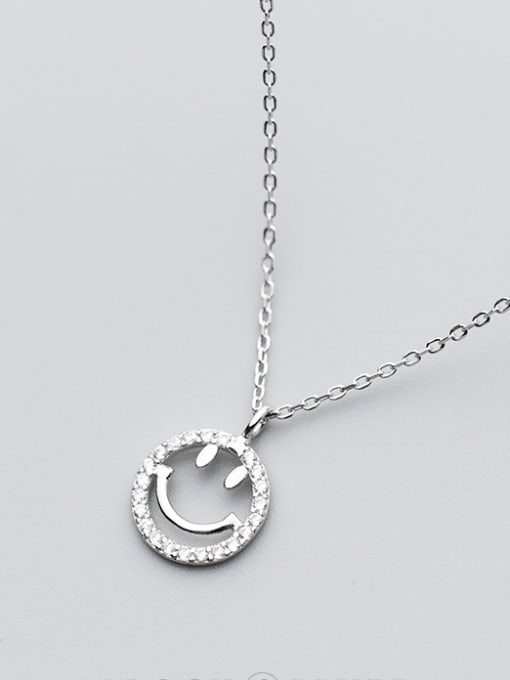 925 Silver Necklaces - Silver Diamond round smiley face S925 Silver Necklace