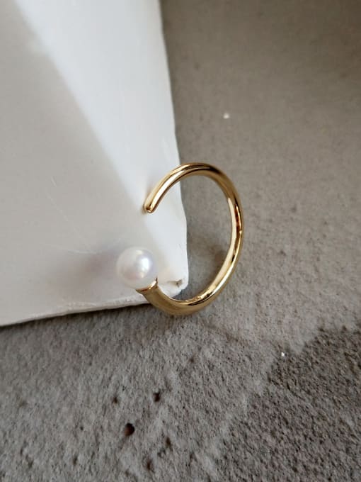 Boomer Cat Pure silver 18k-gold synthetic Pearl free size Ring 2
