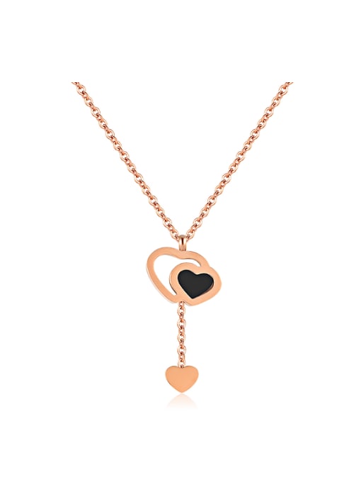 Open Sky Simple Heart Rose Gold Plated Titanium Necklace 0
