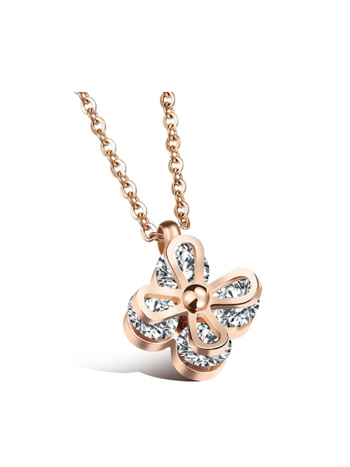 Rose Gold Simple Flower Cubic Rhinestones Titanium Necklace