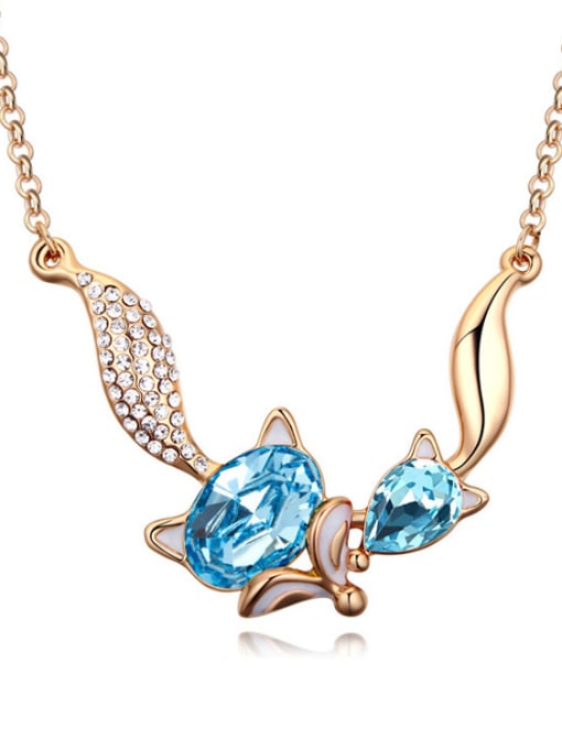 light blue Fashion Double Fox Pendant austrian Crystals Alloy Necklace