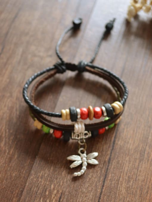 Dandelion Retro Dragonfly Shaped Cownhide Leather Bracelet