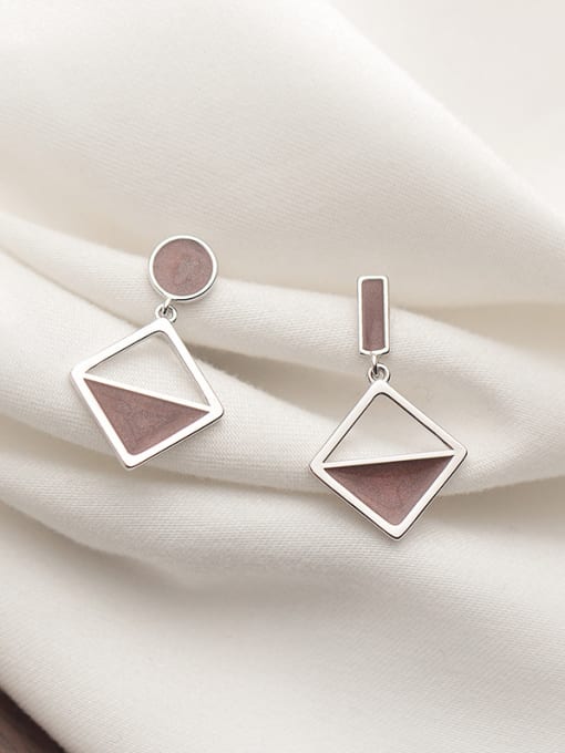Rosh 925 Sterling Silver With Artificial Leather  Simplistic Hollow Geometric Drop Earrings 2