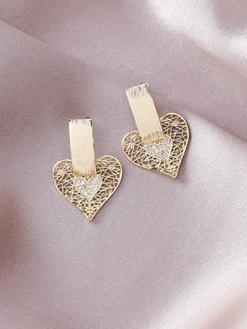 Girlhood Alloy With Gold Plated Simplistic Heart Drop Earrings 1