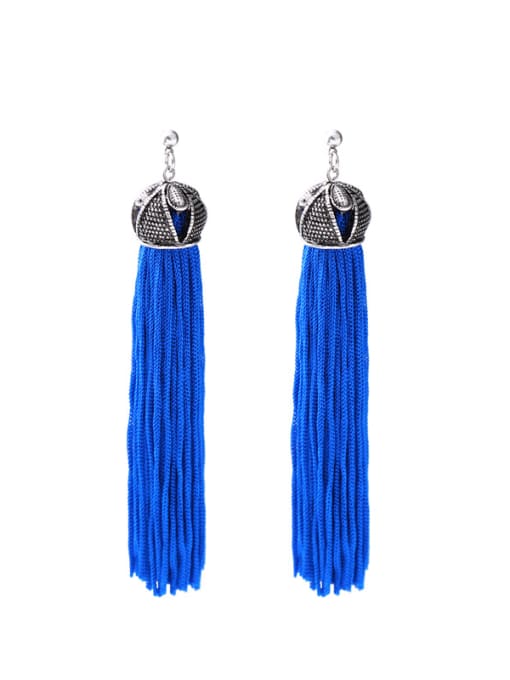 Blue -1 Elegant Long Tassel Temperament Fashion Drop Earrings