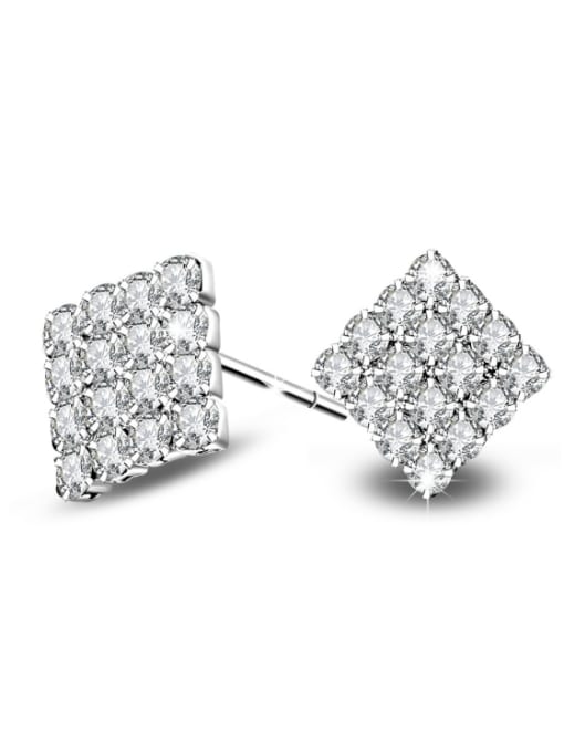 Platinum Geometric Shaped Micro Pave Zircons Stud Earrings