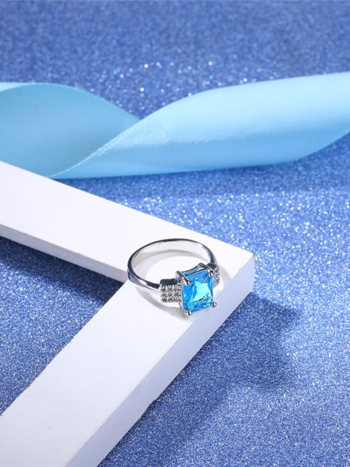 Blue Elegant Blue Square Shaped Glass Bead Ring