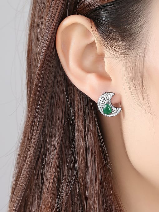 BLING SU Copper inlay AAA zircon Fashion Idea Moon Shape Earrings 1