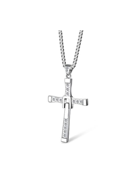 RANSSI Titanium Rhinestones Cross Necklace