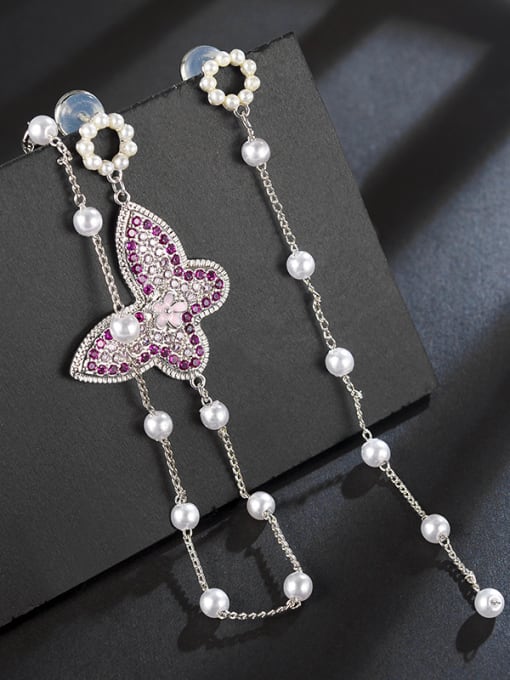 ALI New fashions micro-inlay zircon butterflies pearls Tassel Earrings 2
