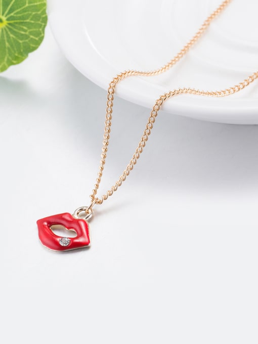 OUXI Sexy Rose Gold Red Lips Shaped Necklace 3