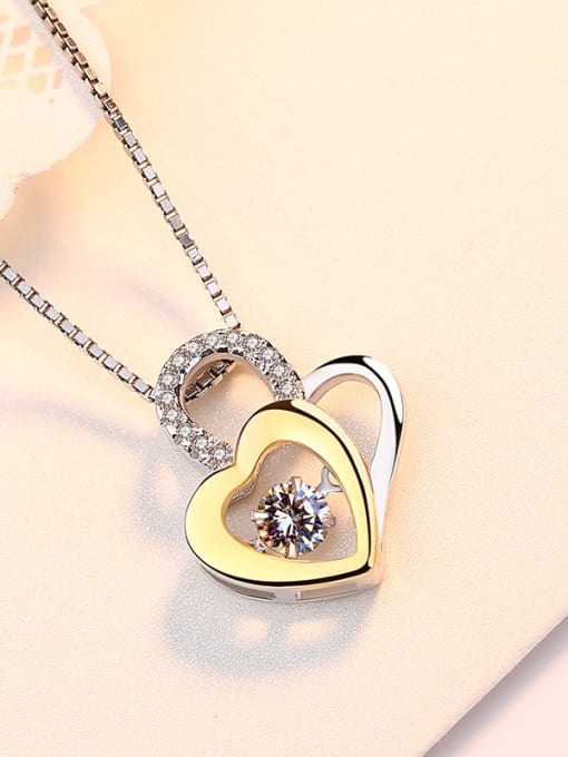 Peng Yuan Fashion Rotatable Cubic Zirconias Heart Lock 925 Silver Pendant 2